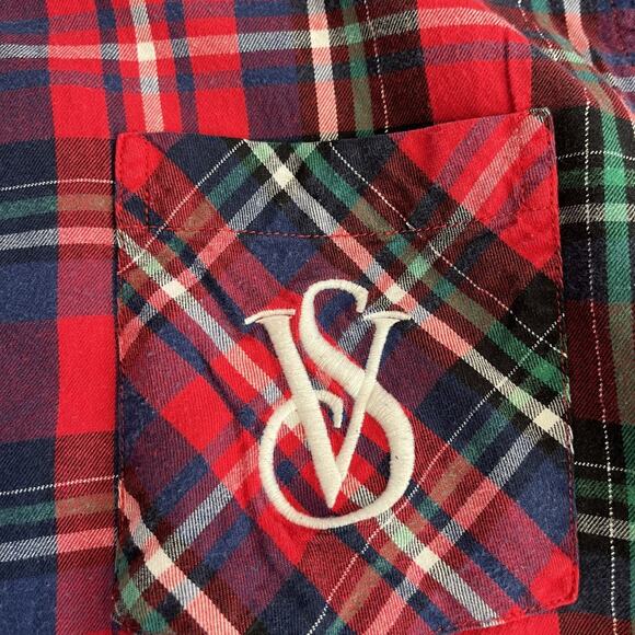 Victoria's Secret Plaid Flannel Sleep Shirt Red Tartan XS Cozy Night - Picture 3 of 9